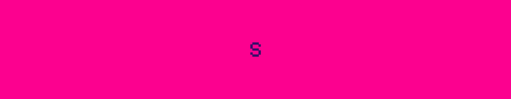 Teeny Scheme banner: small pixelated letter S on a bright (and somewhat jarring) pink background